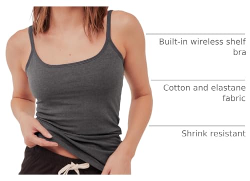 Image of Pact Womens Cotton Camisole Tank Top with Built-in Shelf Bra