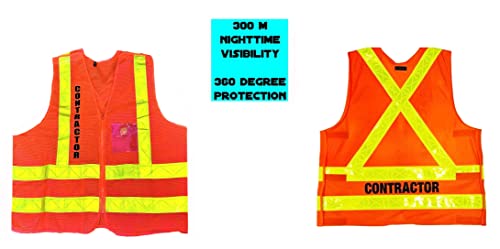 NYCTA Style Contractor High Visibility Reflective Safety Vest with Zipper & Pocket (Medium), Orange