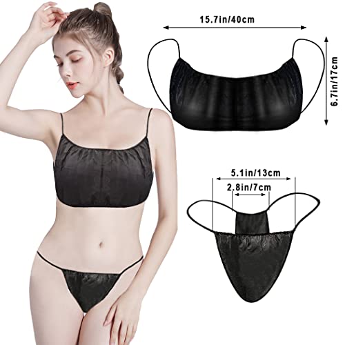 Black Disposable Bras and Panties for Spa, Women Disposable Bikini Thong Underwear, Beauty Disposable Underwear and Thong Set for Massage Spray Tanning, Individually Wrapped, 20 Pack2