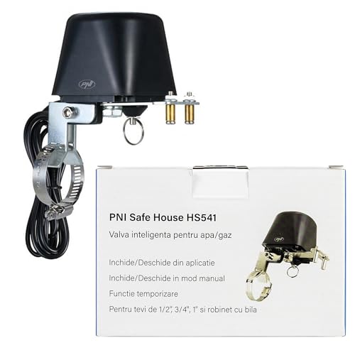 PNI PNI-HS541 Safe House HS541 Smart-Ventil mit WLAN, zum Abschalten der Wasser-/Gasleitungsversorgung über das Internet, schwarz