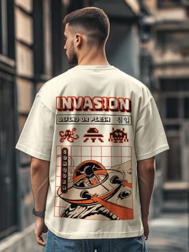 Image of Veirdo Pure Cotton Oversized Loose Fit Drop Shoulder Graphic Printed Men's Half Sleeve T-Shirt (Sizes: S to 2XL)