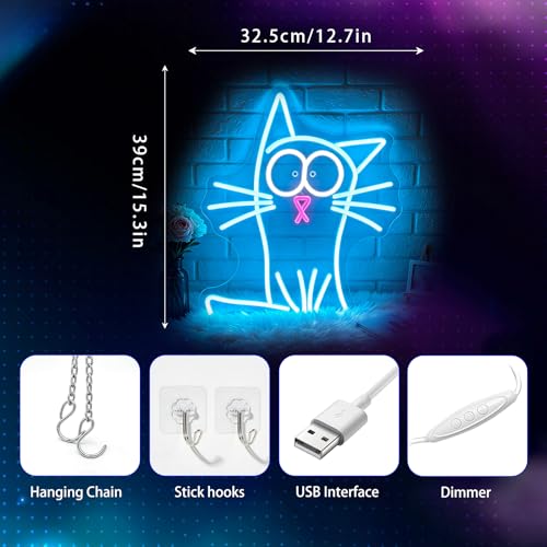 Image of Neon Sign, Cat Neon Signs for Wall Decor - Dimmable LED Signs for Bedroom, Kids Room, Living room, Home Decor - USB Powered Light Up Sign Decorations Gift