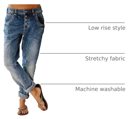Image of Flamingals Women's Straight Leg Jeans Mid Rise Button Fly Stretchy Wash Stitch Detail 90s Casual Trendy Denim Jeans