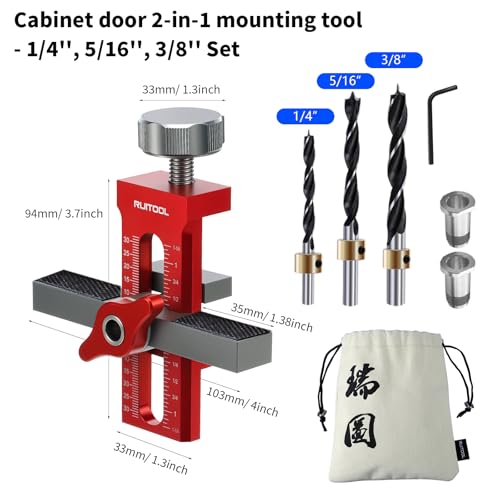 Image of RUITOOL 2-in-1 Cabinet Door Mounting Jig with Storage Bag, Installation Positioner for Frameless Cabinets Only, Adjustable Aluminium Alloy Cabinet Hardware Jig, Holiday Home Improvement Gifts for Men