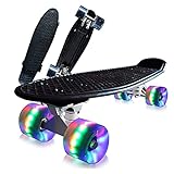 Skateboard, Funboard Penny Board Mini Cruiser Komplettboard mit LED Rad Longboard Kickboard für Kinder Jungen Anfänger - Schwarz