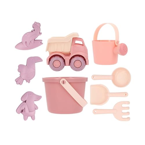 Monnëka Strandspielzeug-Set Old Rose | Sandspielset für Kinder, 6-teilig, inkl. Eimer, Schaufel, Rechen, Sieb, Gießkanne und LKW | Sicherheit und Spaß perfekt für Kleinkinder