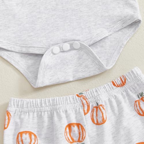 Newborn Baby Boy Pumpkin Outfit Fall Romper Bodysuit and Pants Set With Beanie Hat Halloween Thanksgiving Clothes 6