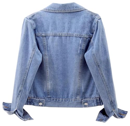 Womens Solid Color Denim Jackets Button Up Long Sleeve Trucker Jackets Jean Coat2