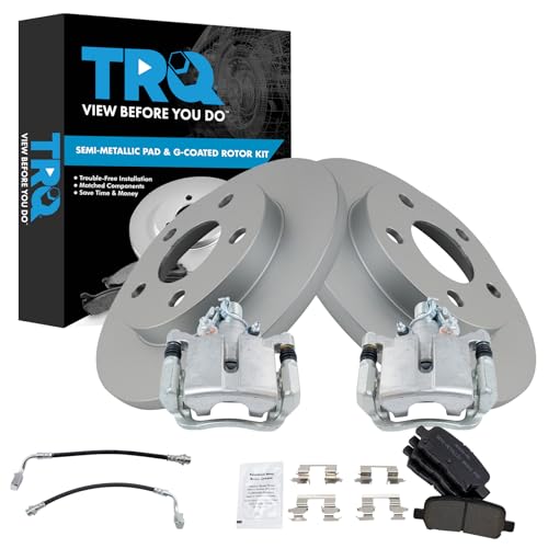 Image of TRQ Rear Brake Pad & Rotor Kit Semi-Metallic Premium G-Coated Compatible with 2011-2013 Chevrolet Impala 2014-2016 Impala Limited