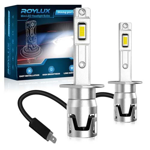 ROYLUX H1 LED Bulb, 500% Brighter Halogen Light 1:1 Mini Size No Adapter Required Plug and Play, 6000K Cool White, Pack of 2