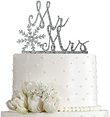 Mr & Mrs Cake Topper with Snowflake, Bride and Groom Sign Wedding...