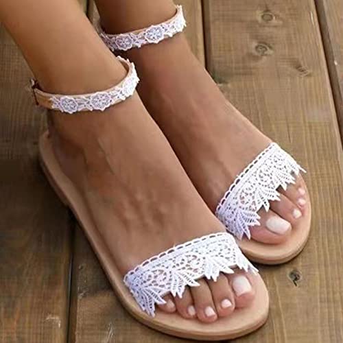 ZOYOTO Sandales Femme été Confortable Plate, Sandales De Plage Respirantes à Bout Ouvert pour Femmes D'été Sandales Décontractée Chaussons,White-42 Cover