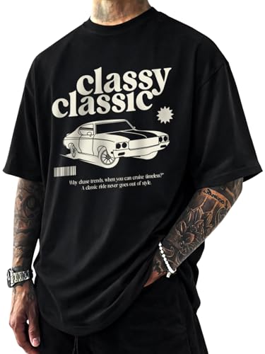 Image of Cotton Blend Oversized Loose Fit Drop Shoulder Graphic Printed Men's Half Sleeve T-Shirt (Sizes: S to 2XL)