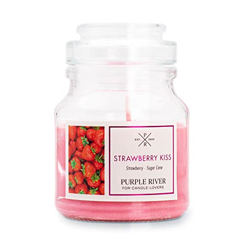 Purple River Duftkerze im Glas klein | Duftkerze Sojawachs | Strawberry Kiss (113g) | Duftkerze Erdbeere | Kleine Kerze im Glas mit Deckel | Scented Candle Cover