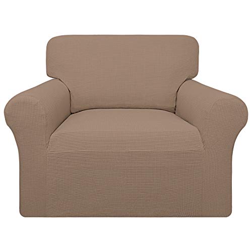 Image of Easy-Going 100% Waterproof Chair Couch Cover, Stretch Jacquard Sofa Cover | Dual Waterproof Sofa Slipcover, Leakproof Furniture Protector for Kids, Pets, Dog and Cat (Chair, Camel)