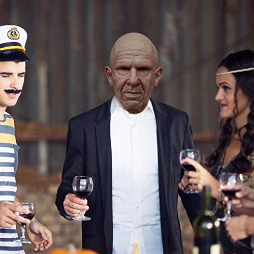 Ridecle Máscara de homem velho – Máscara de Halloween assustadora com rugas faciais, máscara de cabe