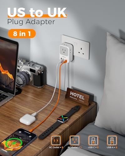 TESSAN Type G Adapter for Travel 2 Pack, PD 20W US to UK Plug Adapter - 3