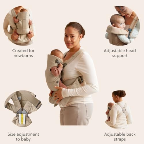 Image of BabyBjorn Baby Carrier Mini, Beige, Woven | Newborn Carrier (7-15 lbs), Ergonomic, Easy-to-Use