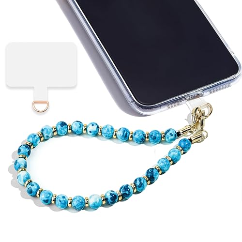 Image of Marble Beaded Phone Wrist Strap for Women, Detachable Design