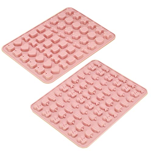 Lot de 2 moules en silicone, fruits et dessins animés pour plateau cube, chocolat, bonbons, gelée, biscuits, gâteaux et pâtisseries (rose) Cover