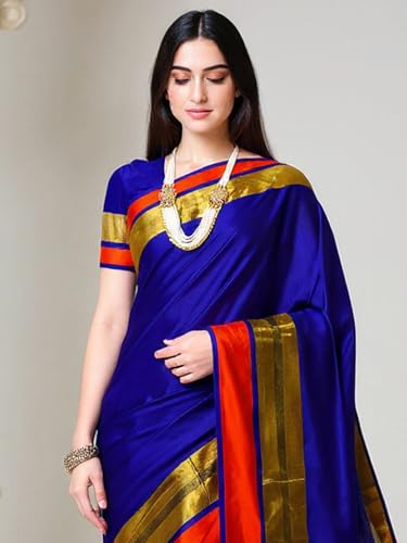 Image of AKHILAM Women's Kanjivaram Pure Soft Silk Saree With Unstitched Blouse Piece
