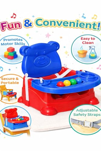 Image of 6-in-1 Multipurpose Baby Booster Seat Cum Hanging Swing Seat | Toddler Plastic Chair with Backrest & Safety Support | Feeding Seat with Long Ropes & Hooks for Boys & Girls (1-3 Years) (Red /Blue-Wheel)
