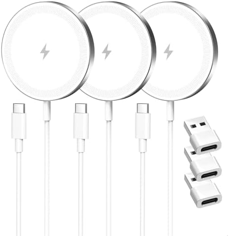 Magnetic Wireless Charger Charging Pad: 15W Qi Fast Portable for iPhone 17 16e 16 15 14 13 12 Series & AirPods 4 3 2 Pro - Google Pixel 10 Series & Galaxy S25 Qi2 Ready USB-C/A Dual Ports 3 Pack White