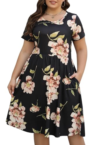 Image of Nemidor Women Plus Size Casual Dress Midi Flt Flare Pocket