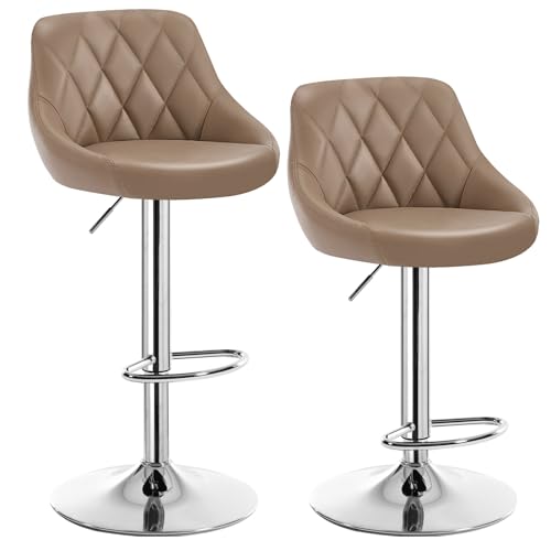 WOLTU Tabouret de Bar Lot de 2, Chaise de Bar Haute Cuisine, Réglable en Hauteur, Siège pivotant à 360° Confortable, avec Dossier et Repose-Pieds, pour...