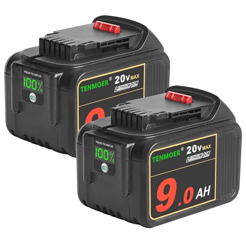 TENMOER 2 Pack DCB200 20V 9.0Ah Replacement Battery Compatible with Dewalt 20V Cordless Tools with Digital Indicator