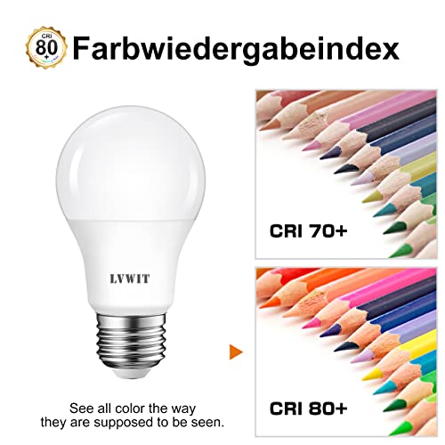 LVWIT LED E27 Birne 60W Kaltweiß 6500K, ultrahell 806 lm, matte LED Lampe (6er Pack) – Ansicht 4