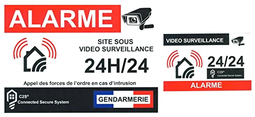 Set of 12 Home Protection Alarm Video Surveillance Stickers - 6 Large Stickers (14.8 x 10.5 cm) + 6 Small Stickers (8.5 x 5.5 cm)