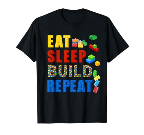 Eat Sleep Build Repeat Building Bricks Blocks Master Builder T-Shirt