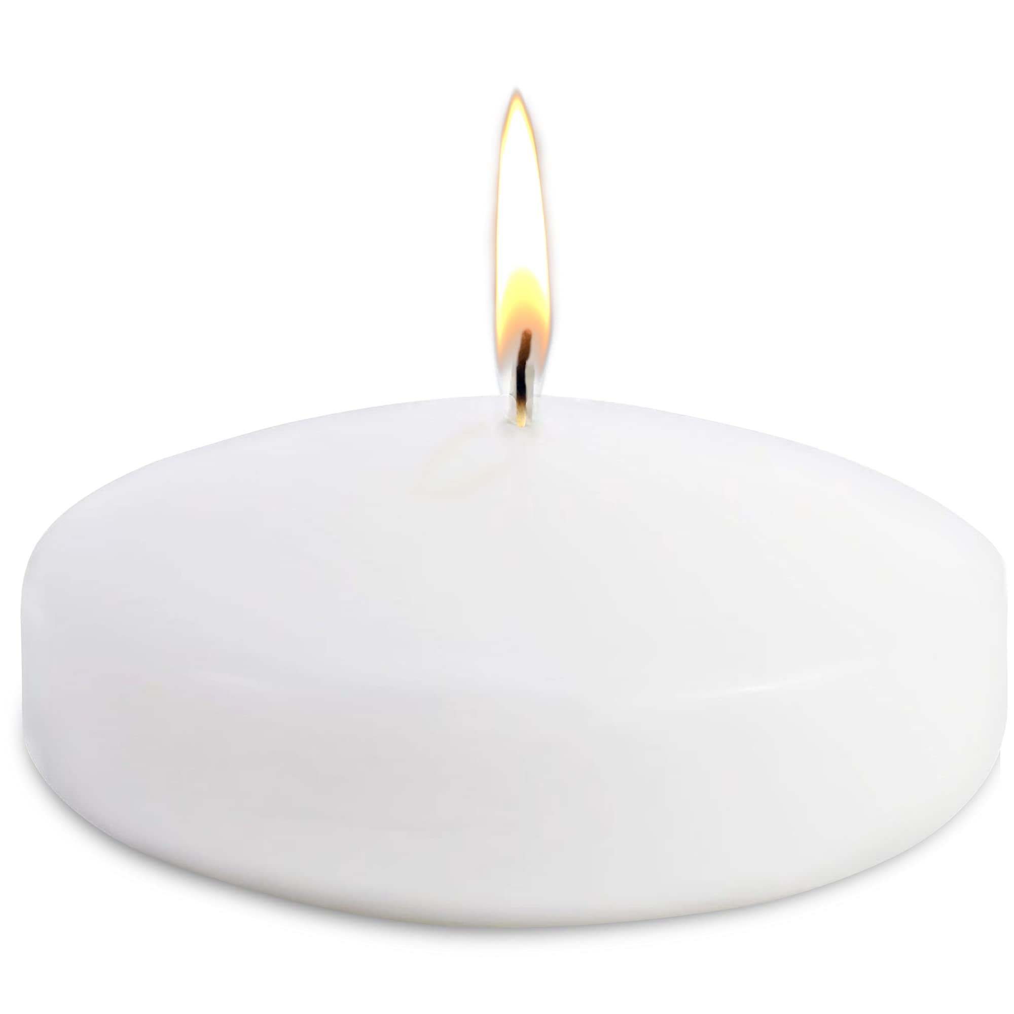 exquizite Floating Candles for Centerpieces – Pack of 16 White Unscented Long Burning (8 hrs) Discs 