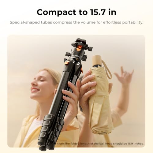 Image of K&F CONCEPT 63 inch Aluminum Travel Tripod for Camera /Phone | 2.6lb Compact with Arca Ball Head, 22lb Max Load Heavy Duty for DSLR /Mirrorless /iPhone Video, A305A1+BH-40