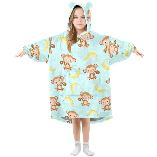 Couverture à capuche enfants singe jaune : idée cadeau originale et douce