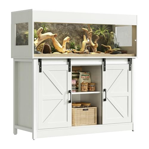 Herture Reptilien Terrarium mit Unterschrank, 225L Reptilien Terrarium mit Ständer, für Bartagame, Schlangen, Jungtiere, Schiebetüren aus Acrylglas, Gitterdeckel, Steckdose,120x46x46cm, EPX05RTW