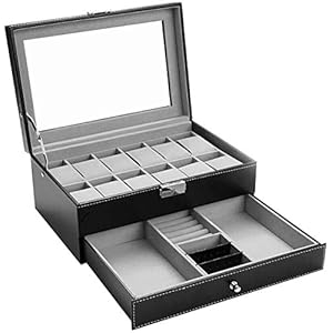 Watch Box-12 Slots Mens Watch Organizer Faux Leather Jewelry Display Pillow Case, Collection Jewelry Box Storage…