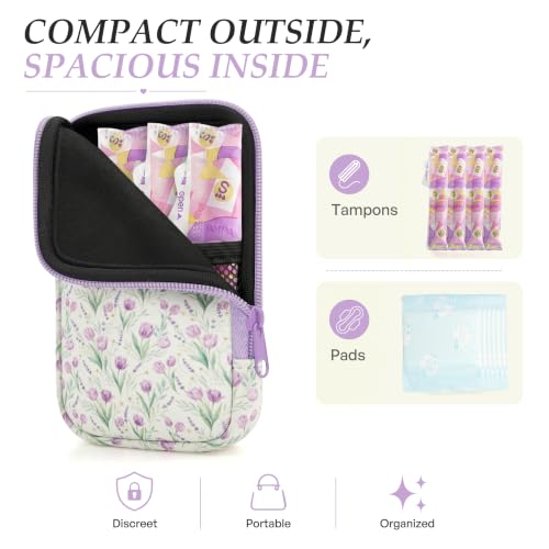 Image of KJQJLY 2 Pack Portable Tampon Organizer Bag Tampon Holder & Storage Case with Zipper for Travel, Discreet Period Bag for Purse, Waterproof Feminine Products Pouch for Women (Lavender Floral)