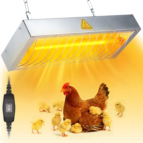 600W Heat Lamp for Chickens, Large Chicken Coop Heater, Adjustable Temp and Height, No Assembly Brooder Heater for Chicks Pets Livestock, 1 Pack