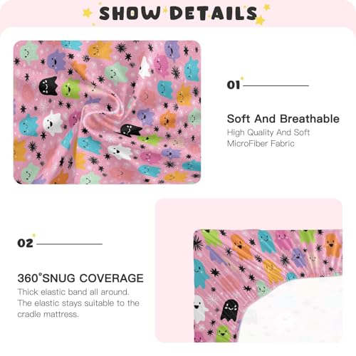 Image of Crib Sheet Breathable Soft Crib Mattress Sheet for Baby Toddler Boys Girls Fitted Crib Sheet Fit Standard Crib Mattress 39 x 27 Inch Cute Pink Halloween Ghost Snowflakes Stars