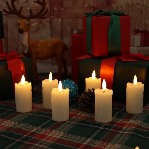 Image of 6 Pack LED Flameless Votives with Built-in Timer Realistic Black Wick Drips Battery Operated Electric Candle Set for Home Party Wedding Halloween Christmas Decorations 1.5 inch D x 3.5 inch H