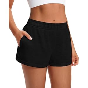 Womens Running Shorts Elastic High Waist Cotton Gym Jogger Lounge Sweat Shorts with Pockets