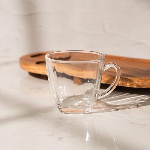 Image of Sanjh Serving Tray - Acacia Wood & Glass Cup Tray - Multipurpose Tray for Tea, Snacks & Drinks (6x12x3.875 inches)