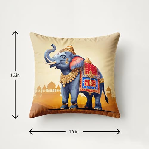 Image of Ultimate Trends Digital Printed Soft Cotton Feel Polyester Decorative Cushion Cover, Modern Eligent Designs, Heavy Long Life Fabric,18 inch X 18 inch Set of 5,Multicolor Elephant