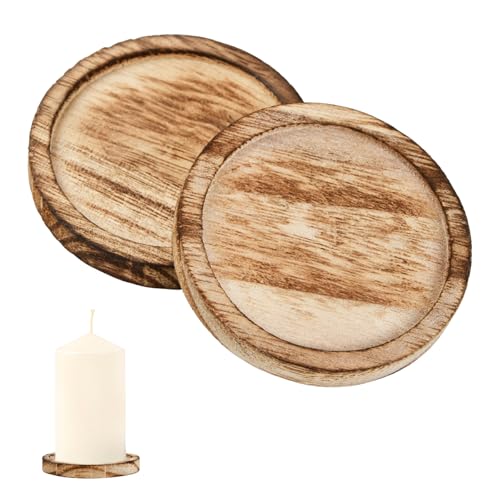 volumoon Juego de 2 candelabros Redondos, portavelas Redondo Madera, Candelabros para Velas Madera, Posavasos Madera Redondos, Bandeja para Velas para Decoración de Mesa, Posavasos, Comunión, Bautizo