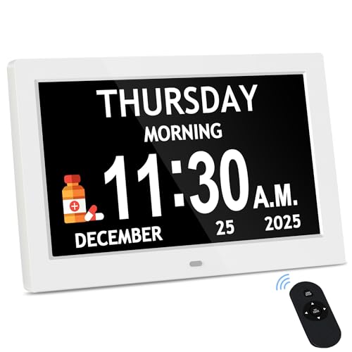Image of 10.1'' Extra Large Digital Clock, 1280*800p HD Display, Dementia Clock For Seniors, Digital Clock With Date, Time, Day Of Week, 10 Reminders & 6 Alarms, Auto Dimming & DST, Remote Control, White
