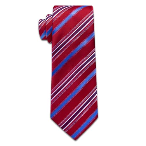 Image of YourTies Burgundy Ties for Men Striped Tie Woven Silk Necktie Handkerchief Cufflinks Set Formal Business Party Wedding