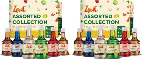Image of Zone Assorted Syrup Combo Box | 6 Premium Flavoured Syrups (6 x 100ml) | Mocktail, Cocktail, Milkshake, Smoothie, Dessert & Fusion Recipe Mixers | Caramel, Blue Curacao, Mojito, Green Apple, Watermelon & Vanilla | Ideal for Cafes, Startups & Gifting