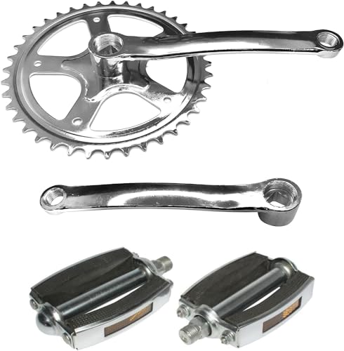 cyclingcolors pédalier vélo 40 Dents + manivelle 170mm + pédales M14 Acier chromé axe carré Fixie singlespeed BMX électrique